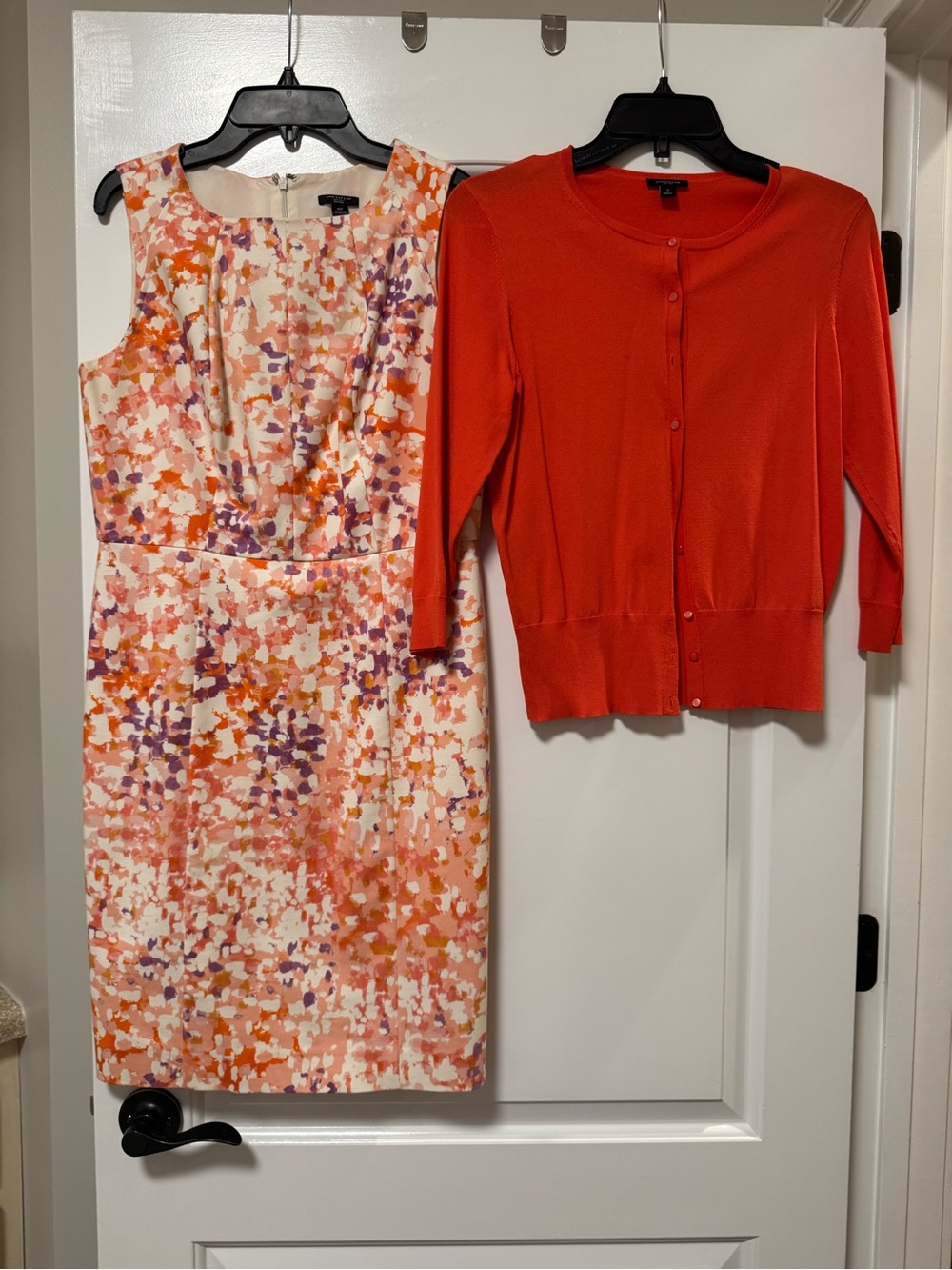 Ann Taylor Coral Floral Dress with Matching Coral Cardigan